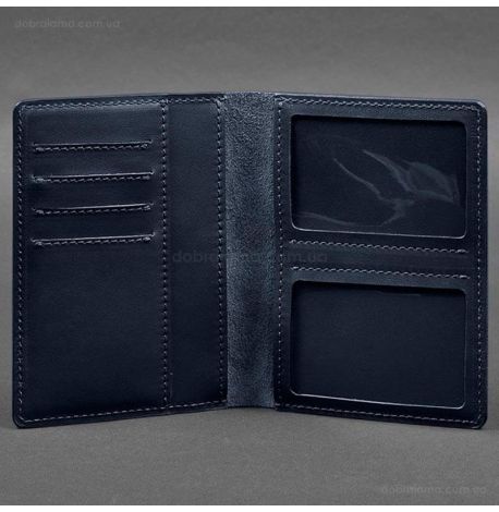 Шкіряна обкладинка-органайзер для документів 6.1 (темно-синя), шкіра Krast