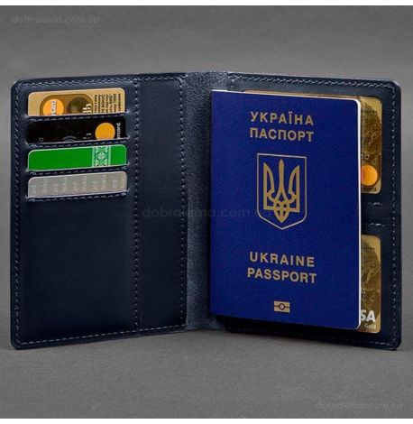 Шкіряна обкладинка-органайзер для документів 6.1 (темно-синя), шкіра Krast