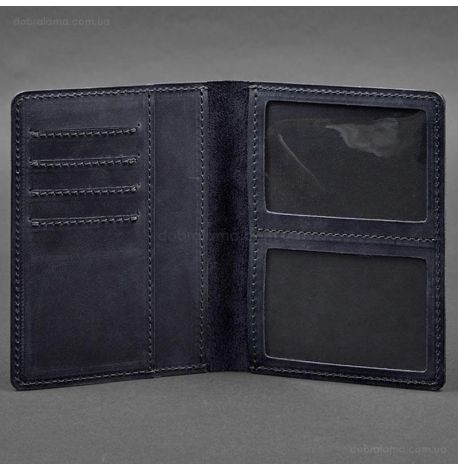 Шкіряна обкладинка-органайзер для документів 6.1 (темно-синя), шкіра Crazy Horse