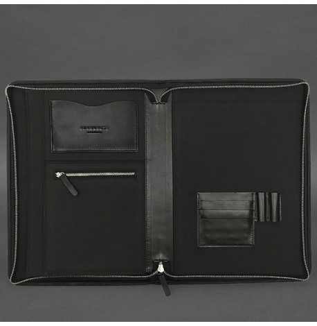 Шкіряна папка для документів А4 на блискавці (чорна)