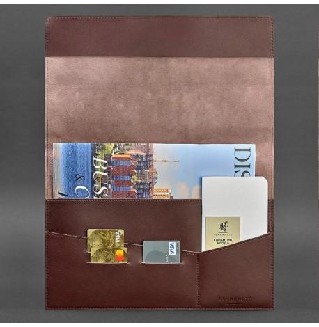 Кожаная папка для документов А4 на магнитах (бордовая)