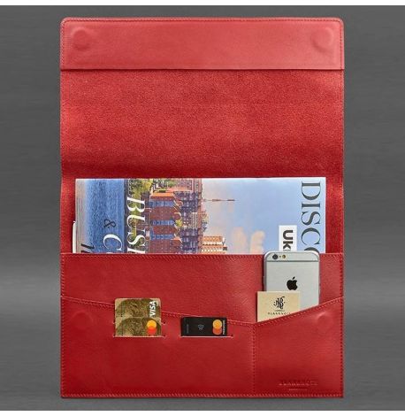 Шкіряна папка для документів А4 на магнітах (червона)