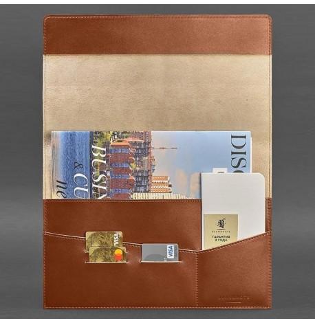 Кожаная папка для документов А4 на магнитах (светло-коричневая)