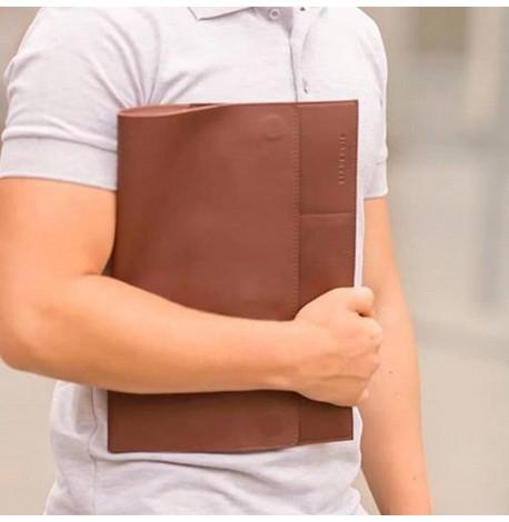 Кожаная папка для документов А4 на магнитах (светло-коричневая)