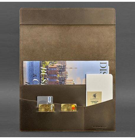 Кожаная папка для документов А4 на магнитах (темно-коричневая)