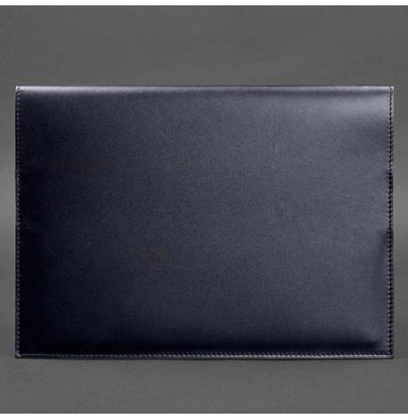 Кожаная папка для документов А4 на магнитах (темно-синяя)