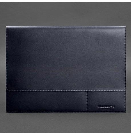 Кожаная папка для документов А4 на магнитах (темно-синяя)