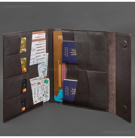 Шкіряна папка для документів А4 «Сімейна» на магнітах (темно-коричнева)