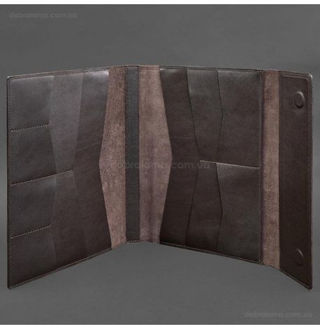 Шкіряна папка для документів А4 «Сімейна» на магнітах (темно-коричнева)