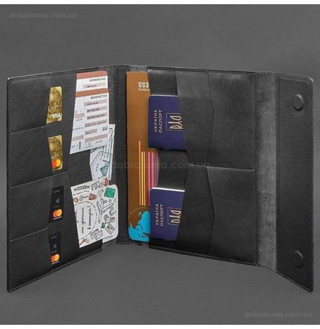 Кожаная папка для документов А4 «Семейная» на магнитах (черная)