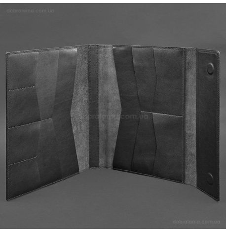 Кожаная папка для документов А4 «Семейная» на магнитах (черная)