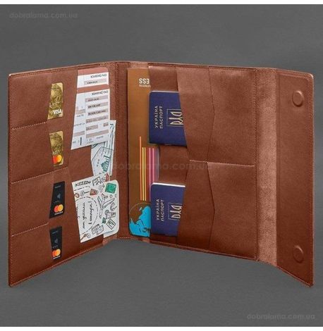 Шкіряна папка для документів А4 «Сімейна» на магнітах (світло-коричнева)