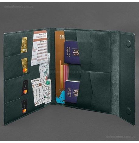 Шкіряна папка для документів А4 «Сімейна» на магнітах (зелена)