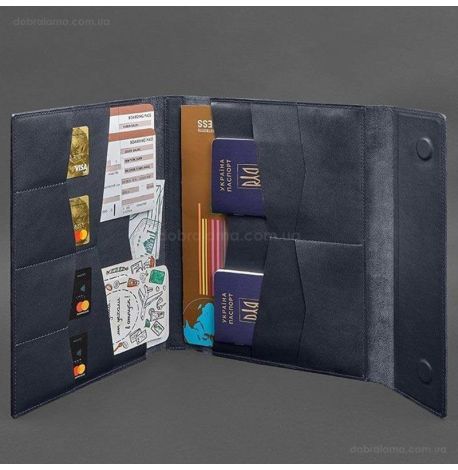 Кожаная папка для документов А4 «Семейная» на магнитах (темно-синяя)