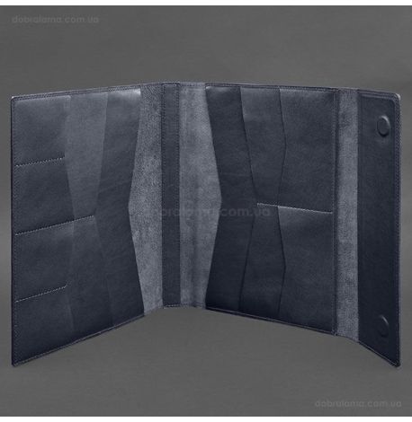 Кожаная папка для документов А4 «Семейная» на магнитах (темно-синяя)