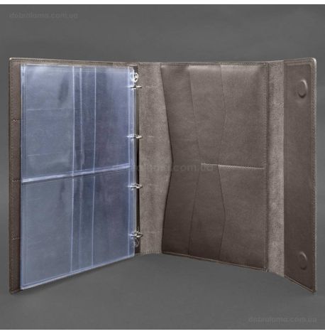 Шкіряна папка для документів А4 «Сімейна» з сегрегатором на магнітах (темно-бежева)