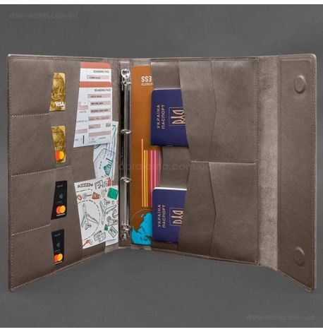 Шкіряна папка для документів А4 «Сімейна» з сегрегатором на магнітах (темно-бежева)