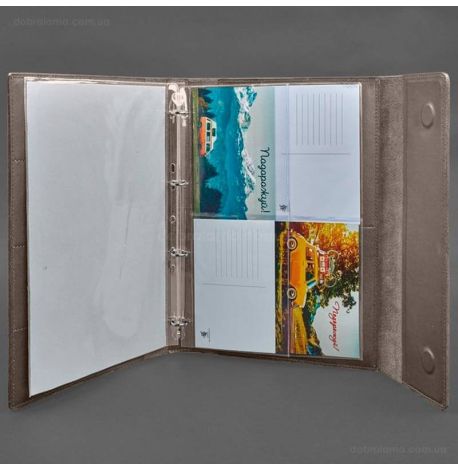 Шкіряна папка для документів А4 «Сімейна» з сегрегатором на магнітах (темно-бежева)