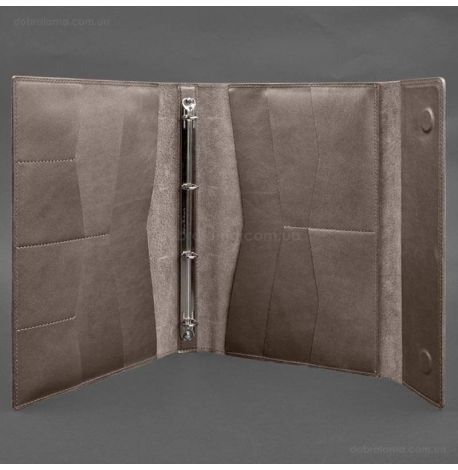 Шкіряна папка для документів А4 «Сімейна» з сегрегатором на магнітах (темно-бежева)