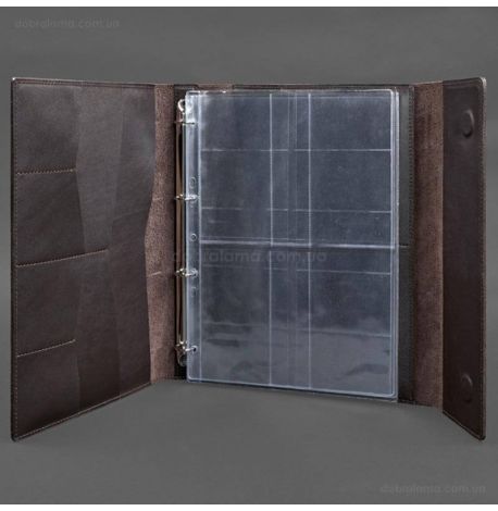 Шкіряна папка для документів А4 «Сімейна» з сегрегатором на магнітах (темно-коричнева)