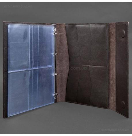 Шкіряна папка для документів А4 «Сімейна» з сегрегатором на магнітах (темно-коричнева)