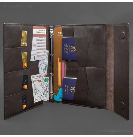 Шкіряна папка для документів А4 «Сімейна» з сегрегатором на магнітах (темно-коричнева)