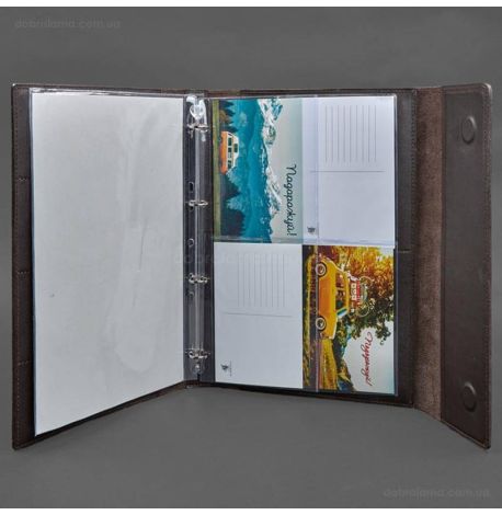 Шкіряна папка для документів А4 «Сімейна» з сегрегатором на магнітах (темно-коричнева)