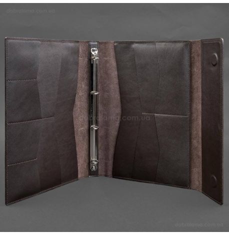 Шкіряна папка для документів А4 «Сімейна» з сегрегатором на магнітах (темно-коричнева)