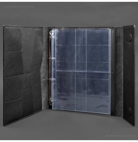 Кожаная папка для документов А4 «Семейная» с сегрегатором на магнитах (черная)