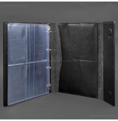 Кожаная папка для документов А4 «Семейная» с сегрегатором на магнитах (черная)