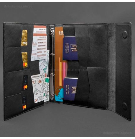 Кожаная папка для документов А4 «Семейная» с сегрегатором на магнитах (черная)