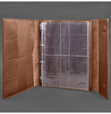 Кожаная папка для документов А4 «Семейная» с сегрегатором на магнитах (светло-коричневая)