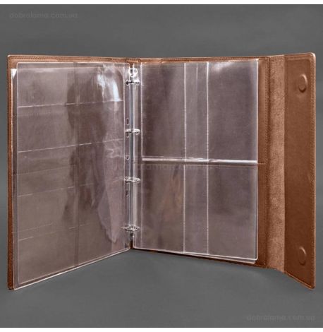 Кожаная папка для документов А4 «Семейная» с сегрегатором на магнитах (светло-коричневая)