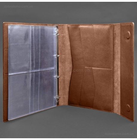 Кожаная папка для документов А4 «Семейная» с сегрегатором на магнитах (светло-коричневая)