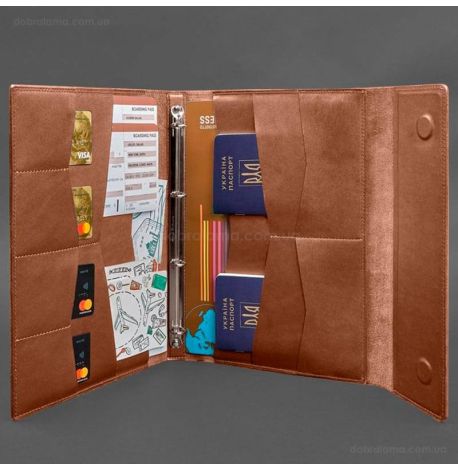 Кожаная папка для документов А4 «Семейная» с сегрегатором на магнитах (светло-коричневая)