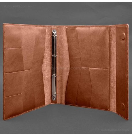 Кожаная папка для документов А4 «Семейная» с сегрегатором на магнитах (светло-коричневая)
