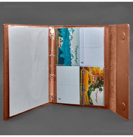 Кожаная папка для документов А4 «Семейная» с сегрегатором на магнитах (светло-коричневая)