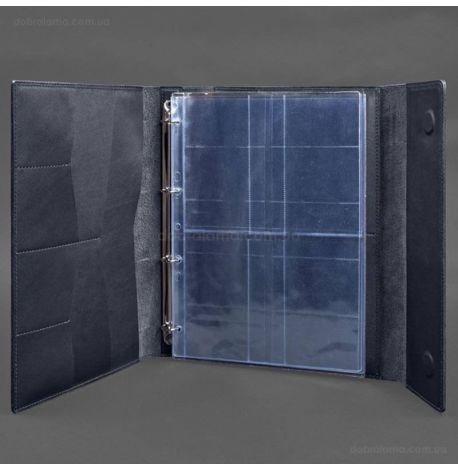 Кожаная папка для документов А4 «Семейная» с сегрегатором на магнитах (темно-синяя)