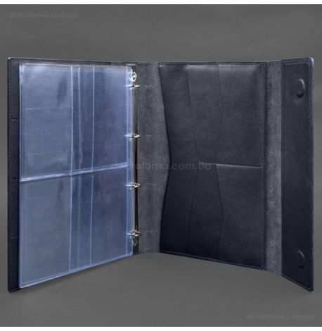 Кожаная папка для документов А4 «Семейная» с сегрегатором на магнитах (темно-синяя)