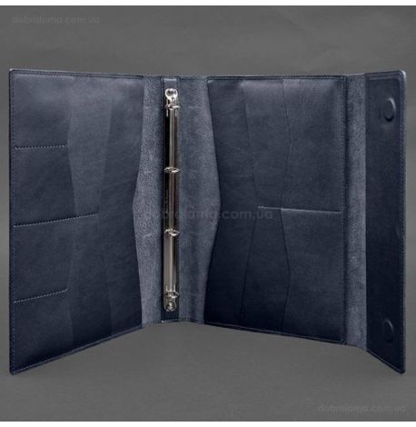 Кожаная папка для документов А4 «Семейная» с сегрегатором на магнитах (темно-синяя)