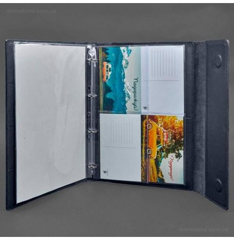 Кожаная папка для документов А4 «Семейная» с сегрегатором на магнитах (темно-синяя)