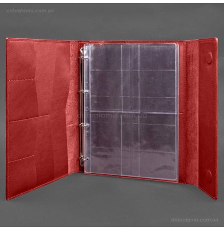 Кожаная папка для документов А4 «Семейная» с сегрегатором на магнитах (красная)