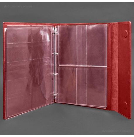 Кожаная папка для документов А4 «Семейная» с сегрегатором на магнитах (красная)