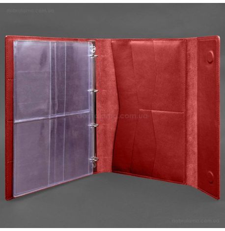 Кожаная папка для документов А4 «Семейная» с сегрегатором на магнитах (красная)