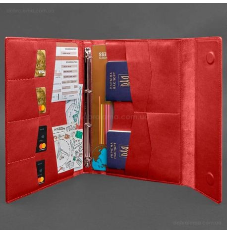 Кожаная папка для документов А4 «Семейная» с сегрегатором на магнитах (красная)