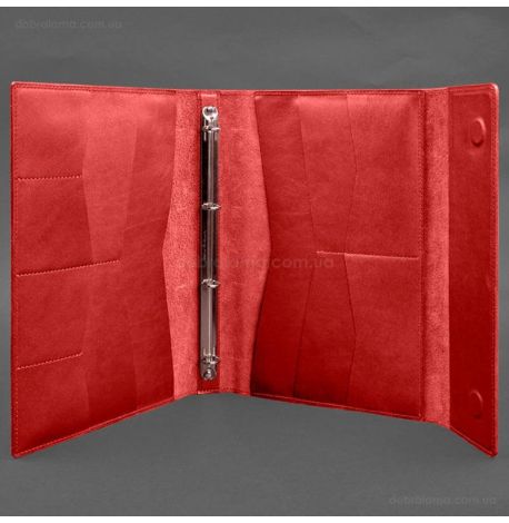 Кожаная папка для документов А4 «Семейная» с сегрегатором на магнитах (красная)