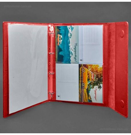 Кожаная папка для документов А4 «Семейная» с сегрегатором на магнитах (красная)