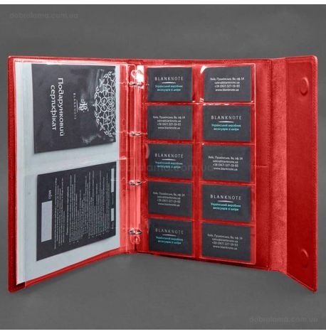 Кожаная папка для документов А4 «Семейная» с сегрегатором на магнитах (красная)