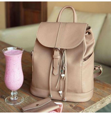 Женский кожаный рюкзак "Олсен" (светло-бежевый)