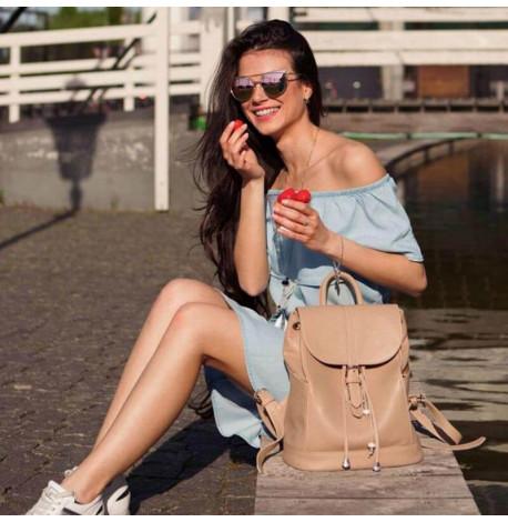 Женский кожаный рюкзак "Олсен" (светло-бежевый)